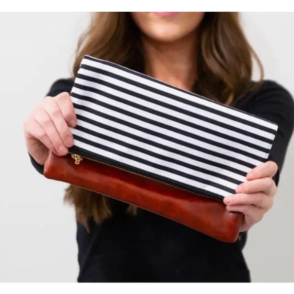 Foldover Clutch - Classic Black & White Stripe - Picture 4 of 6